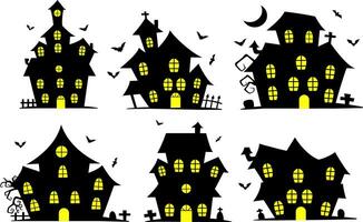 impostato di spaventoso Halloween Casa silhouette illustrazioni vettore