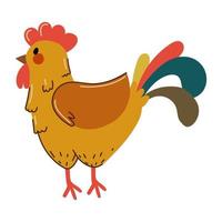 uccello da fattoria gallo, personaggio divertente colorato. piatto vettore