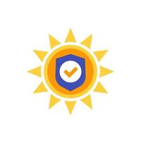 icona protezione UV, sole con scudo vettore