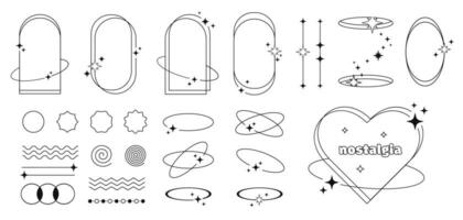 y2k montatura e immagine schema montatura e frontiere con scintillii, impostato di frontiere e retrò decorazioni, divisori, linea disegni. vettore illustrazioni.