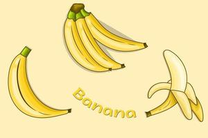 set di illustrazione di banana con stile cartone animato per elemento grafico vettore