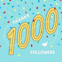 grazie cartolina di numeri di 1000 follower. vettore