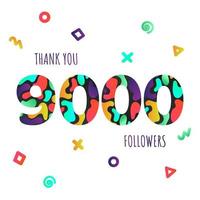 grazie cartolina di numeri di follower 9000. vettore