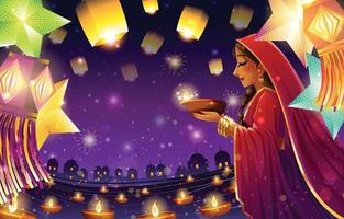 concetto di sfondo del festival delle luci di diwali vettore