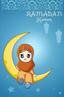 felice piccola ragazza musulmana sulla luna vettore