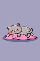 un simpatico gatto assonnato sul cuscino vettore