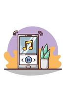 lettore musicale in smartphone con illustrazione di cartoni animati di piante vettore