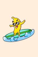 felice banana surf in mare in estate fumetto illustrazione vettore