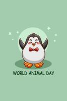 pinguino divertente con cuore nell'illustrazione del fumetto della giornata mondiale degli animali vettore