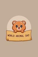 orso divertente con l'illustrazione del fumetto del segno della giornata mondiale degli animali vettore