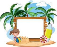 banner vuoto con personaggio per bambini durante le vacanze estive in spiaggia summer vettore