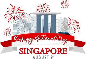 striscione per la festa nazionale di singapore con marina bay sands singapore vettore