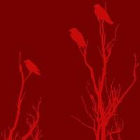 sfondo vettoriale di halloween rosso con uccello corvo.