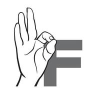 mano lingua dei segni alfabeto lettera f illustrazione vettoriale. vettore