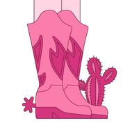 rosa cowgirl gambe nel stivali e cactus. vettore