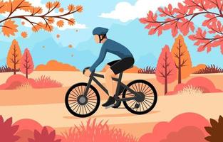 un uomo in bicicletta in autunno vettore