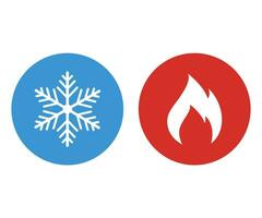 caldo e freddo icona. fuoco e fiocco di neve cartello. riscaldamento e raffreddamento pulsante. vettore