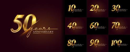 set di design del logo dell'anniversario con colore dorato della scrittura a mano