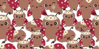 carino coccinella seamless pattern vettore