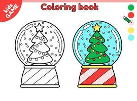 neve bicchiere palla con Natale albero. pagina di colorazione libro per bambini con cartone animato neve globo. colore schema immagine. attività per bambini. vettore nero e bianca illustrazione di il vacanza decorazione