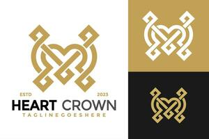 lettera m cuore corona logo design vettore simbolo icona illustrazione
