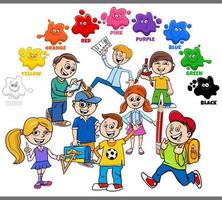 colori base per bambini con gruppo di studenti vettore