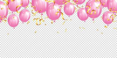 vettore realistico rosa Palloncino e oro coriandoli confine sfondo. festivo elio palloncini per anniversario, compleanno festa design