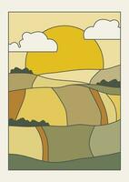 soleggiato valle paesaggio sfondo illustrazione manifesto. natura cartolina. vettore