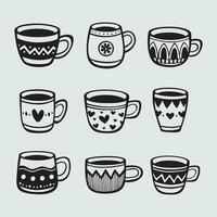 impostato di mano disegnato tazze di tè e caffè vettore