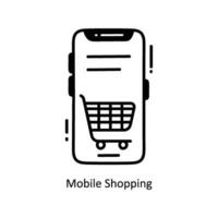 mobile shopping scarabocchio icona design illustrazione. e-commerce e shopping simbolo su bianca sfondo eps 10 file vettore