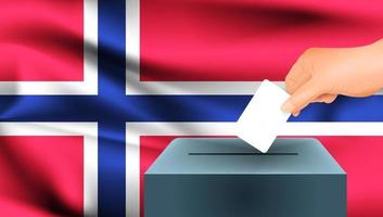 bandiera della norvegia, voto maschio della mano con il fondo di idea di concetto della bandiera della norvegia vettore