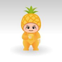 vettore ananas frutta kawaii cartone animato personaggio vettore divertente ananas frutta kawaii illustrazione