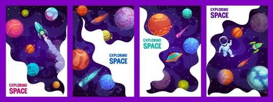 cartone animato spazio manifesti, razzo, astronauta navicella spaziale vettore