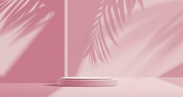 rosa o corallo podio con palma foglie, sfondo vettore