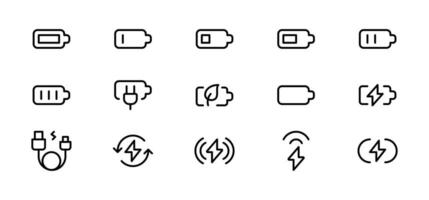 batteria icone impostare. batteria caricare livello indicatori icone impostare. scaricato e completamente carico batteria. livello batteria energia. vettore illustrazione