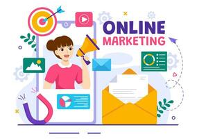 digitale in linea marketing vettore illustrazione con attività commerciale analisi, soddisfare strategia, anno Domini mira e gestione nel piatto cartone animato sfondo