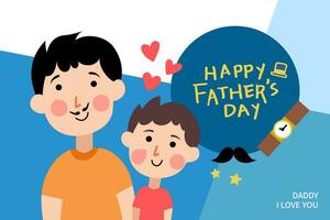 vettore illustrazione di gioioso celebrazione di contento Il padre di lancetta del giorno disegnato lettering frase. super padre e bambino contento insieme.
