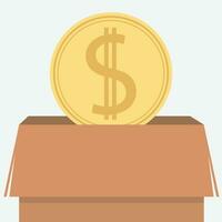 caduta monete i soldi nel scatola beneficenza e donazione concetto vettore illustrazione