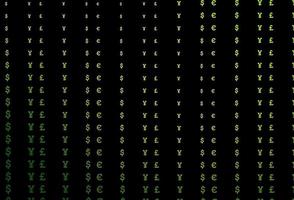 copertina vettoriale verde scuro con eur, usd, gbp, jpy.