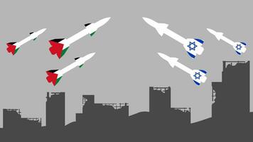 palestinese israeliano conflitto vettore illustrazione. Palestina e Israele razzo nel distrutto città illustrazione. paesaggio illustrazione di guerra per sociale questioni, notizia, invasione e terrorismo