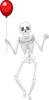 scheletro umano isolato che tiene un palloncino rosso vettore