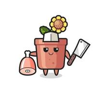 illustrazione del personaggio del vaso di girasole come un macellaio vettore