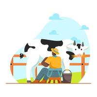 illustrazione della mucca da latte dell'agricoltore vettore