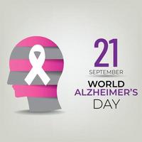 banner della giornata mondiale dell'alzheimer con nastro viola su sfondo chiaro. vettore