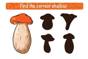 trova il gioco educativo dell'ombra del boletus con cappuccio arancione corretto per i bambini vettore