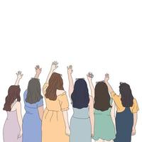 un gruppo di ragazze che agitano le mani in aria, tempo di amici, vettore