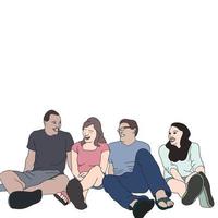 un gruppo di amici seduti sul pavimento, illustrazione piatta di persone vettore