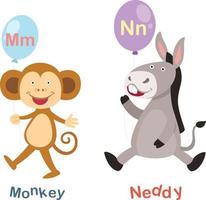 illustrazione alfabeto isolato lettera m-scimmia,n-neddy vettore