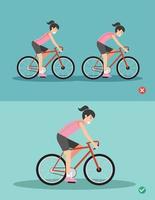 posizioni migliori e peggiori per andare in bicicletta, postura del corpo, illustrazione vettore