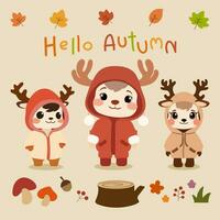 adorabile triplicare renne illustrazione per autunno stagione decorazione, ringraziamento giorno. vettore